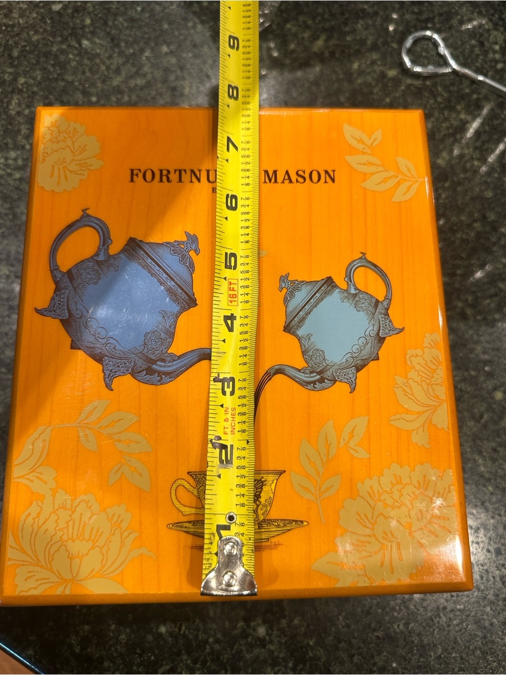 FORTNUM & MASON lacquered wood Tea Gift Box empty chest decor blue teapot cup - Picture 12 of 16